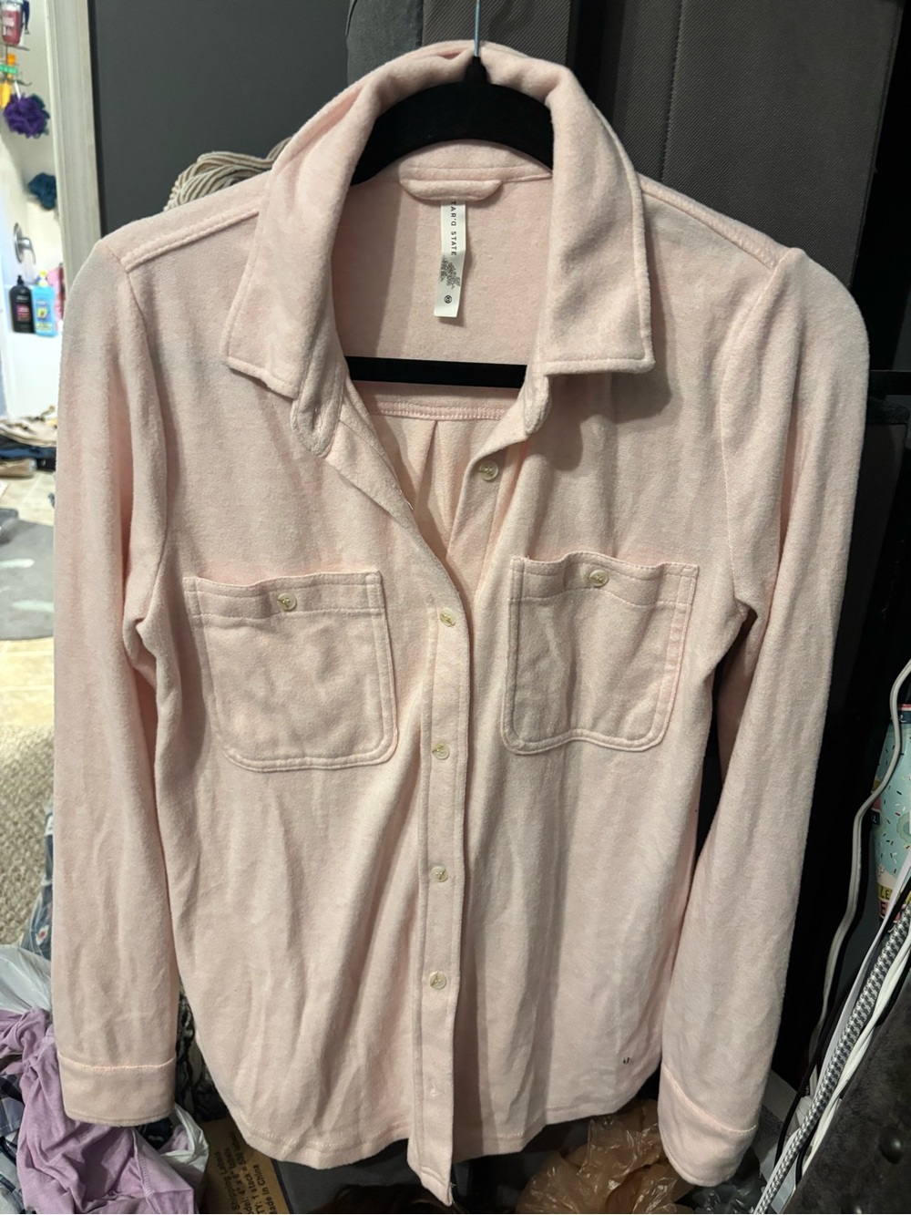 Altar'd State Pale Pink Button-Front Shirt